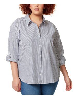 Gloria Vanderbilt Plus Size Amanda Shirt White Navy Size 1X